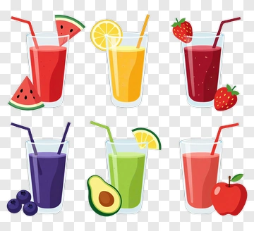 Colorful Juice Drinks In Glasses PNG