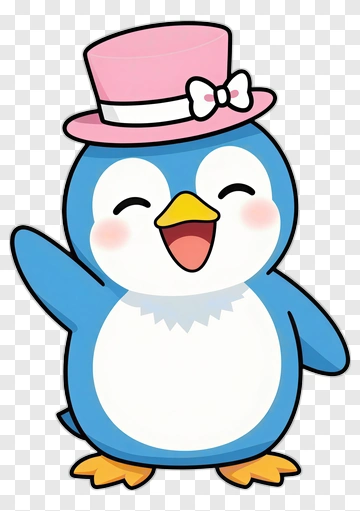 Cartoon Penguin Wearing A Pink Hat PNG