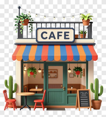 Colorful Cafe With Outdoor Seating PNG