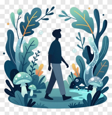 Person Walking In A Colorful Forest PNG