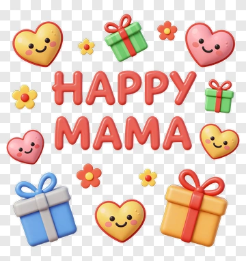 Happy Mama With Colorful Gifts And Hearts PNG