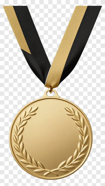 Gold Medal With Black And Gold Ribbon PNG
