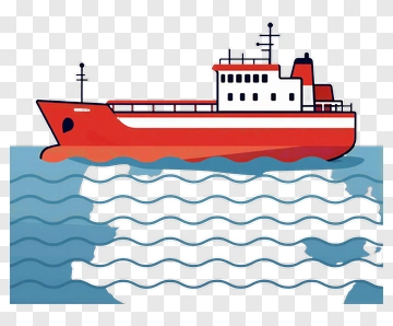 Cartoon Red Ship On Wavy Water PNG