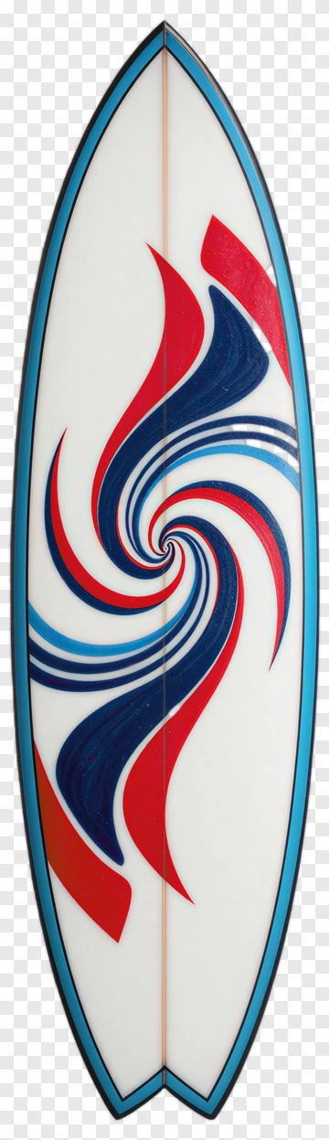 Surfboard With Swirling Red And Blue Design PNG