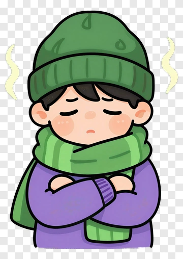 Cold Boy Wearing A Green Beanie And Scarf PNG