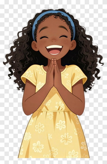 Happy Girl In Yellow Dress With Hands Together PNG