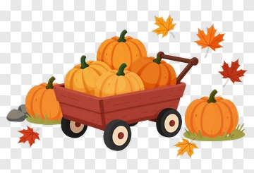 Cartoon Pumpkin Cart With Autumn Leaves PNG
