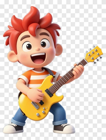 Cartoon Boy Playing A Yellow Electric Guitar PNG