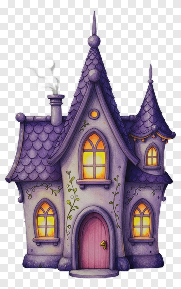 Whimsical Purple Cottage With Smoke PNG