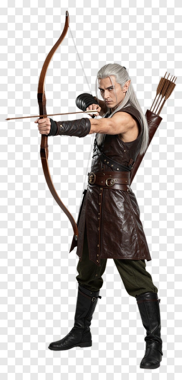 Elf Archer Aiming With A Bow PNG