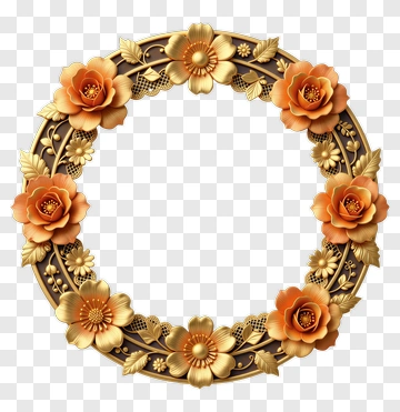 Floral Wreath With Gold And Orange Flowers PNG