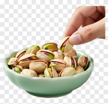 Hand Reaching For Pistachio Nuts In A Bowl PNG