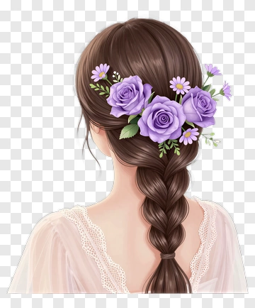 Woman With Braided Hair And Floral Accessories PNG