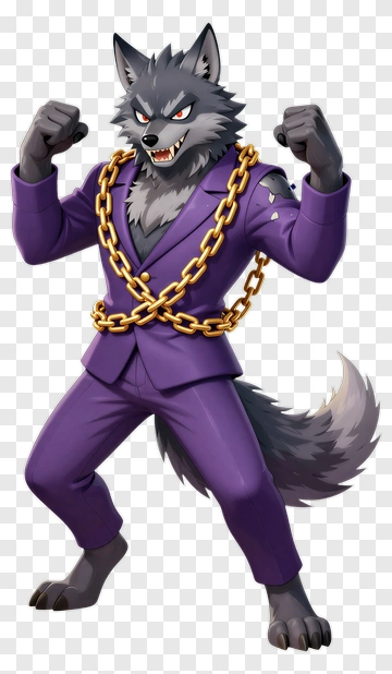Wolf Character In Purple Suit With Chains PNG