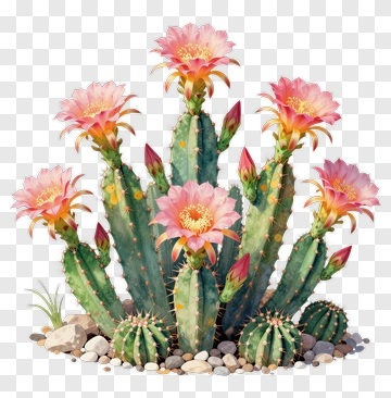 Colorful Cactus With Pink Flowers PNG