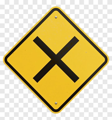 Yellow Warning Sign With Black Cross PNG