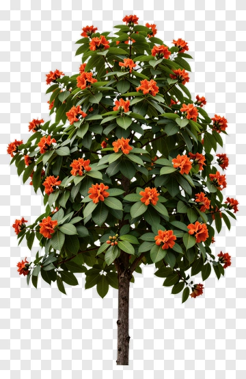 Colorful Tree With Orange Flowers PNG