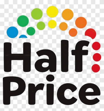 Half Price Sale Sign With Colorful Dots PNG