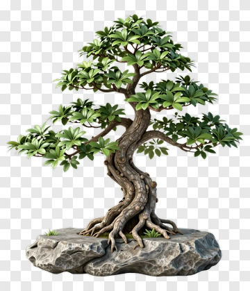 3D Bonsai Tree On Rock Base PNG