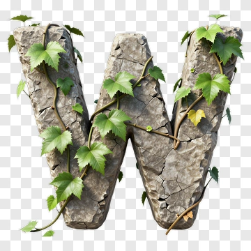 Stone Letter W Covered In Green Vines PNG