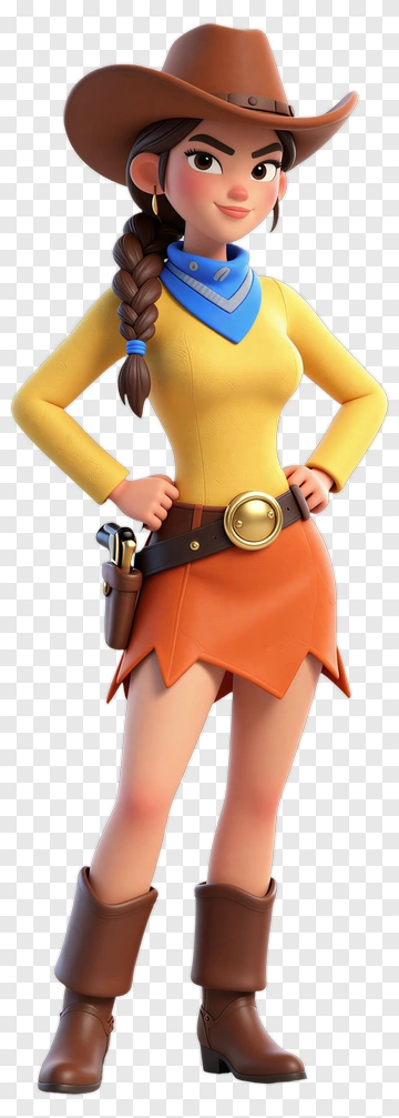Cowgirl Character In A Yellow Shirt And Cowboy Hat PNG