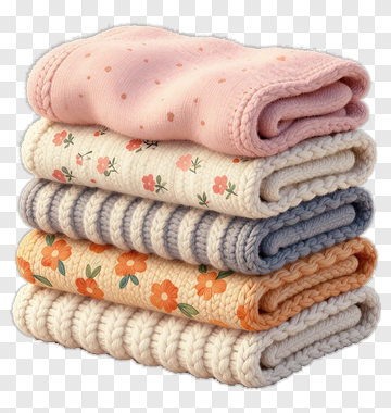 Stack Of Colorful Knitted Blankets PNG