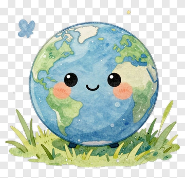 Cute Earth Character With Grass And Butterfly PNG