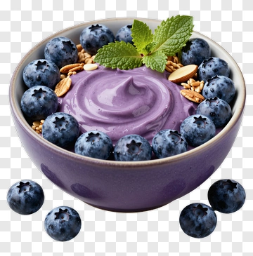 Blueberry Yogurt Bowl With Granola And Mint PNG