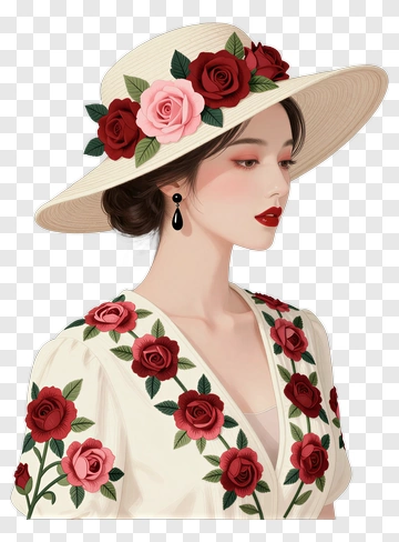 Woman Wearing A Floral Hat PNG