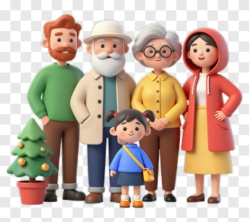 Cartoon Family With Christmas Tree PNG
