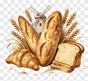 Artisan Bread And Croissants With Wheat And Windmill PNG