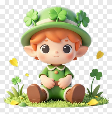 Cartoon Leprechaun Sitting In A Field Of Clover PNG