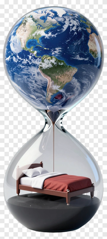 Hourglass With Earth And Bed Concept PNG