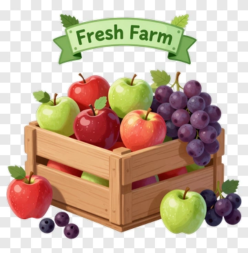Fresh Farm Fruit Basket PNG