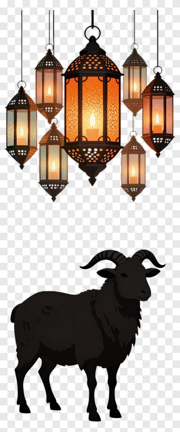 Black Goat With Lanterns PNG