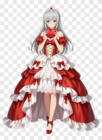 Anime Character Holding A Heart In A Red And White Dress PNG