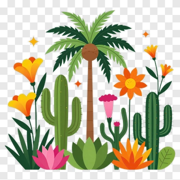 Colorful Tropical Plants And Flowers PNG
