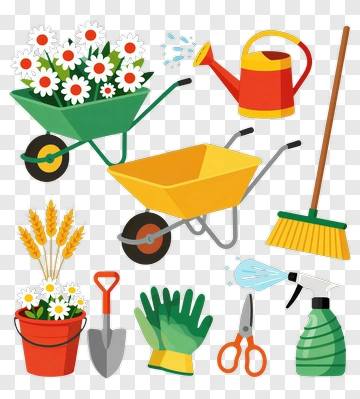 Gardening Tools And Flower Pots PNG
