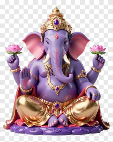 3D Ganesha Holding Lotus Flowers PNG