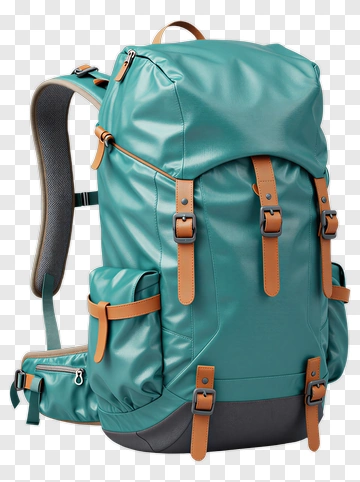 Teal Backpack With Brown Straps PNG