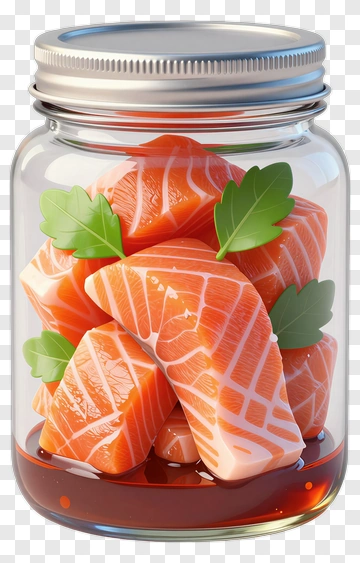 Salmon Fillets In A Jar With Herbs PNG