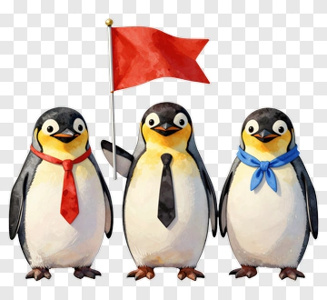Cartoon Penguin Holding A Red Flag PNG