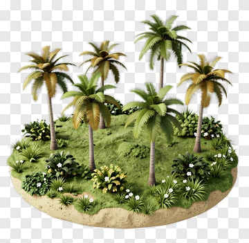 Tropical Island With Palm Trees And Greenery PNG