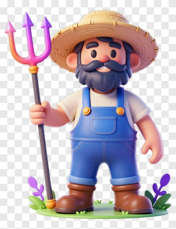 3D Farmer Holding A Pitchfork PNG