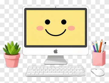 Smiling Computer With Plants And Stationery PNG