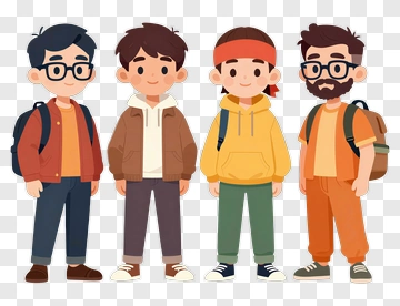 Cartoon Group Of Four Friends PNG