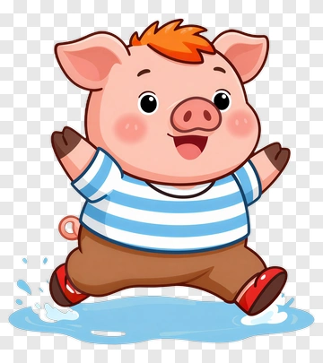 Cartoon Piglet Running In Water PNG