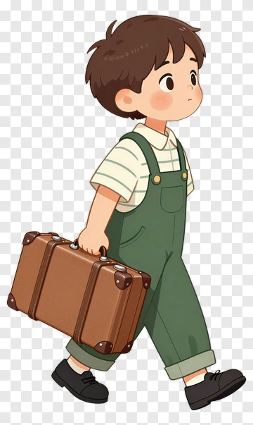 Cartoon Boy Carrying A Suitcase PNG