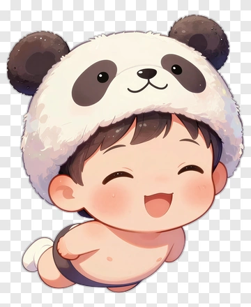 Cartoon Baby Wearing Panda Hat PNG