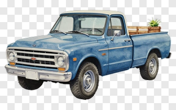 Vintage Blue Pickup Truck With Plants PNG